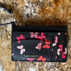 Kate Spade Spencer Spencer Butterfly cardholder wristlet keyring black
